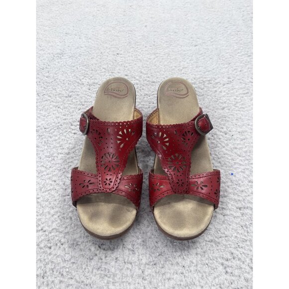 Women's Dansko Red Leather Upper Slip On Open Toe Side Buckle Sandal Size 40 - Picture 2 of 10